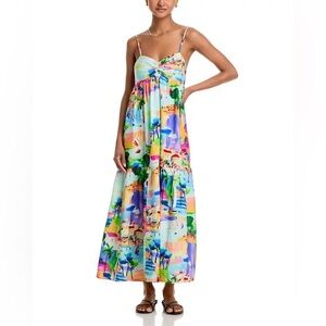 Aqua Tropical Print Maxi Dress Multicolor Women Size Extra Small Spaghetti Strap
